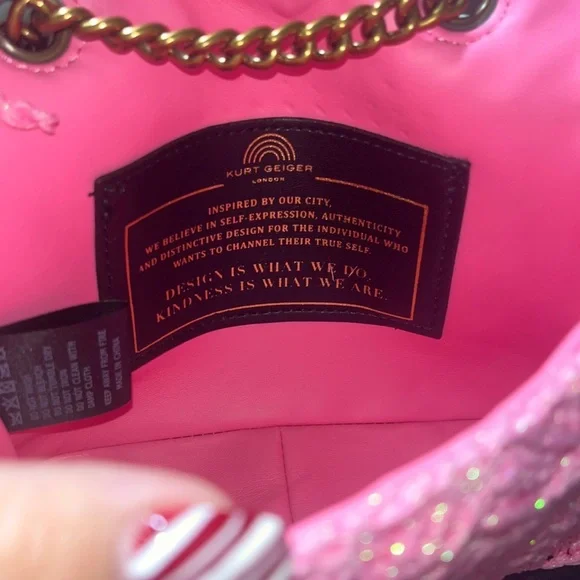 NWT! Kurt Geiger London Medium Crochet Kensington Crossbody Bag, Open Pink - Picture 12 of 13